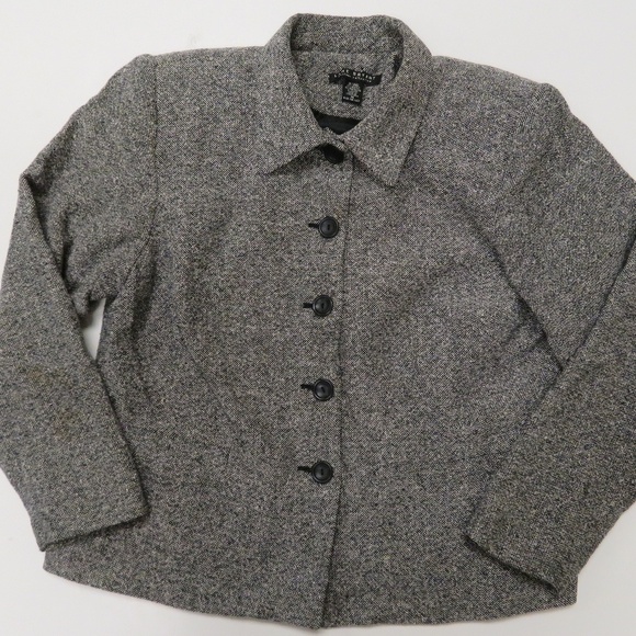 Lane Bryant Jacket Womens 14 Wool Blend Button Black Gray Collar Career Work - Picture 1 of 5